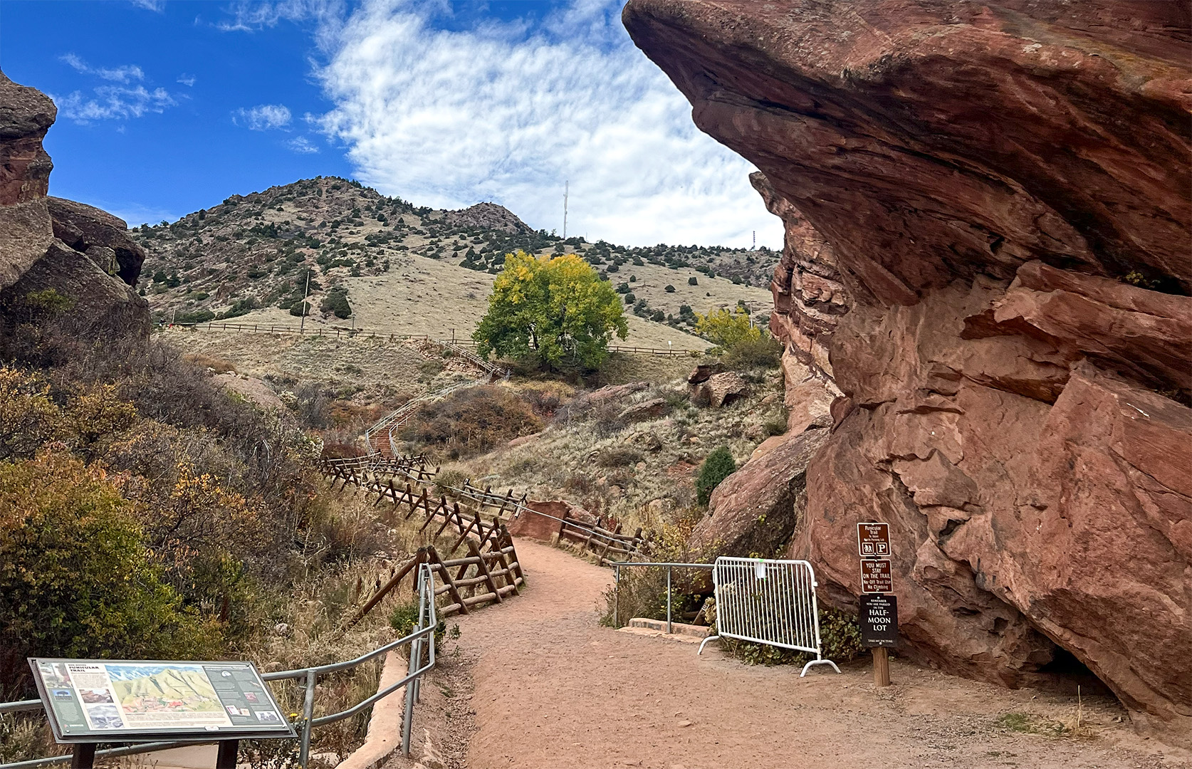 Foot of the hiking trail at the Red Rocks in Denver, Colorado.